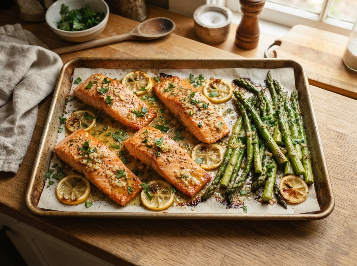 Salmon and Asparagus Recipe with Lemon Butter Garlic Sauce