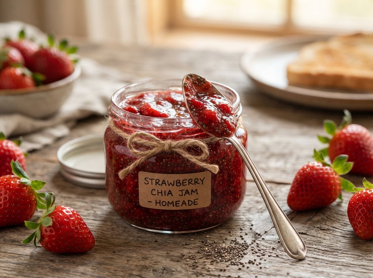 homemade sugar free strawberry jam recipe with chia seeds